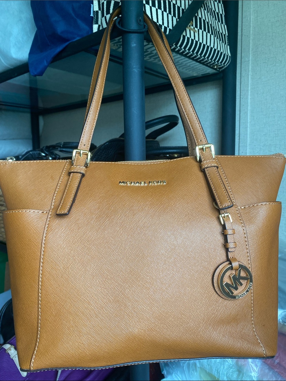 Michael Kors Tan Saffiano Leather Tote with MK Charm